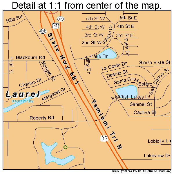 Laurel, Florida road map detail