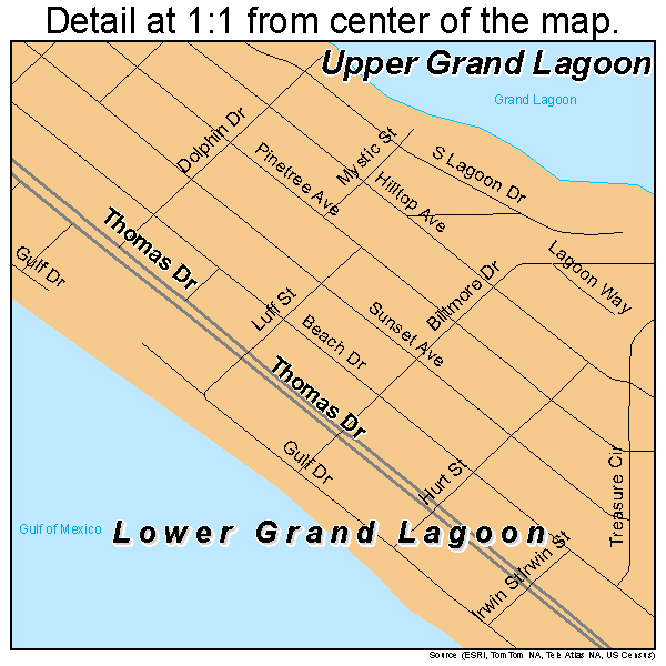 Lower Grand Lagoon, Florida road map detail