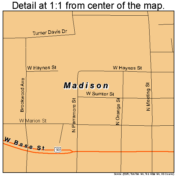 Madison, Florida road map detail