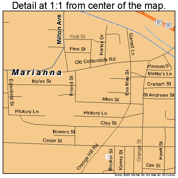 Marianna, Florida road map detail