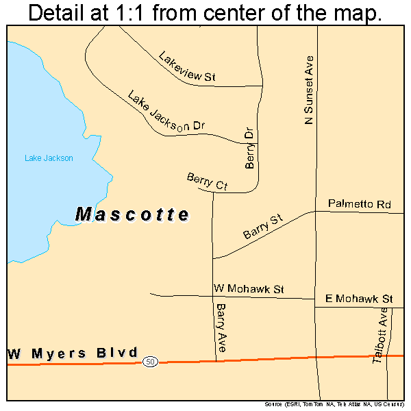 Mascotte, Florida road map detail