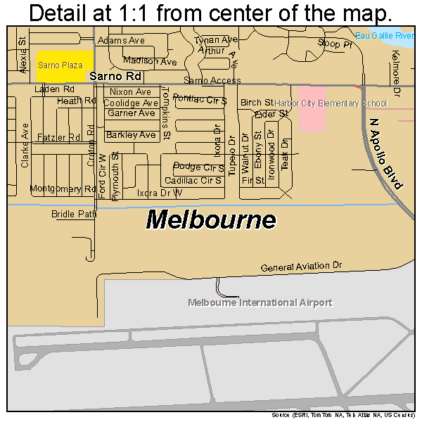 Melbourne, Florida road map detail
