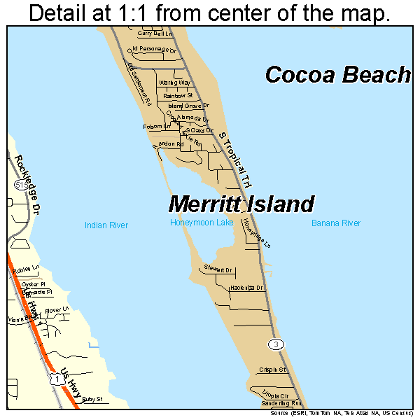 Merritt Island, Florida road map detail