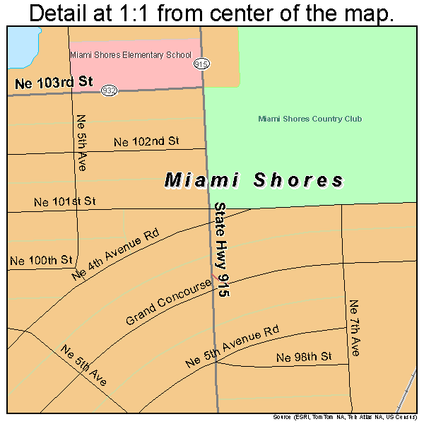 Miami Shores, Florida road map detail