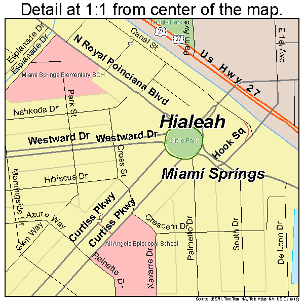 Miami Springs, Florida road map detail