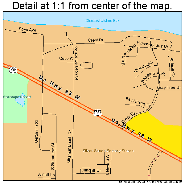 Miramar Beach, Florida road map detail