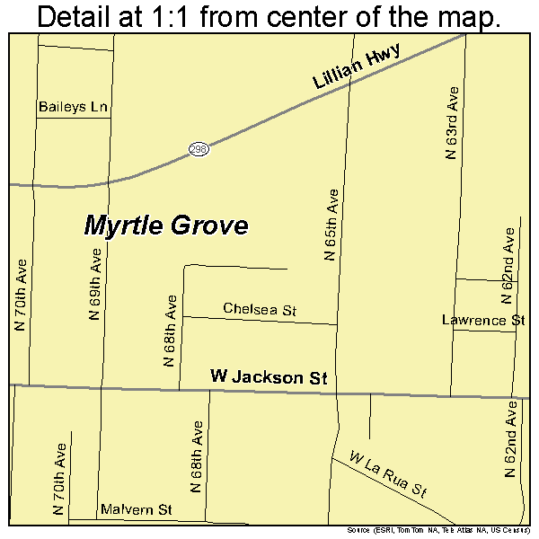 Myrtle Grove, Florida road map detail
