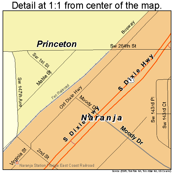 Naranja, Florida road map detail