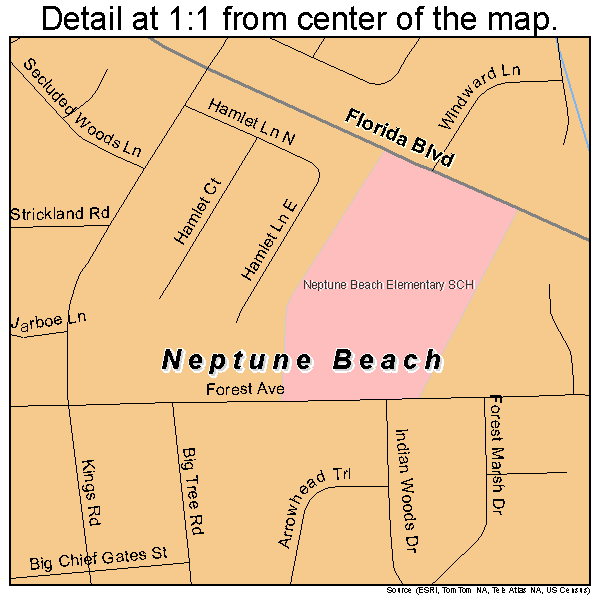 Neptune Beach, Florida road map detail