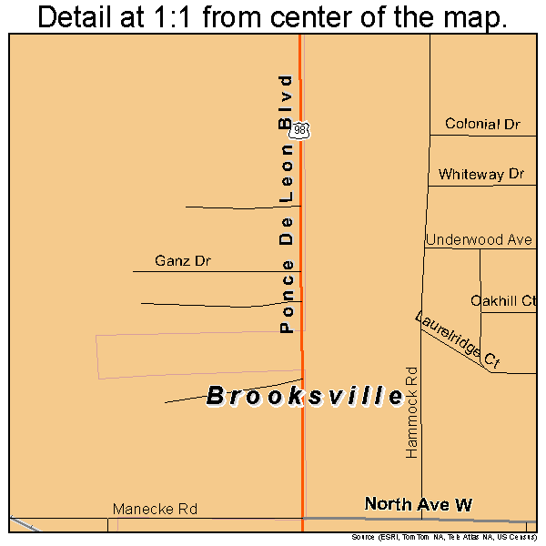 North Brooksville, Florida road map detail