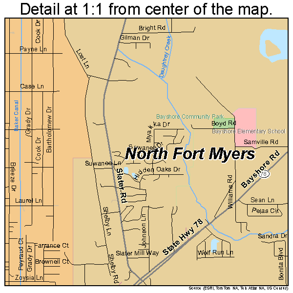 North Fort Myers, Florida road map detail