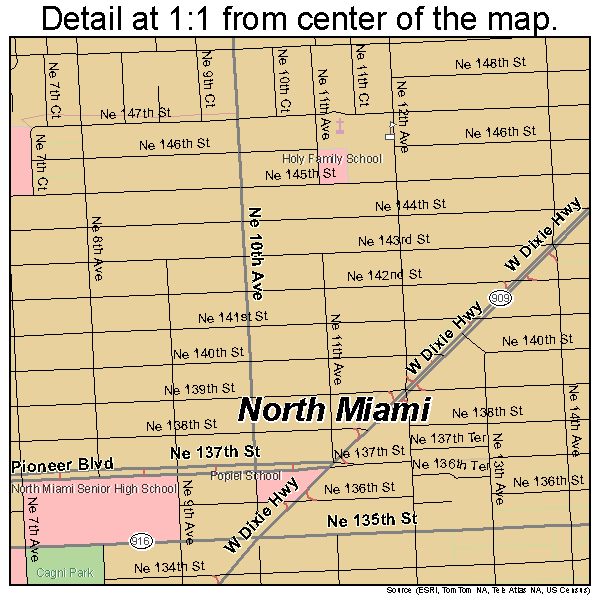 North Miami, Florida road map detail