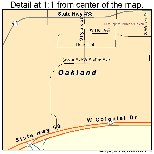 Oakland, Florida road map detail