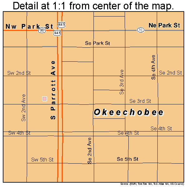 Okeechobee, Florida road map detail
