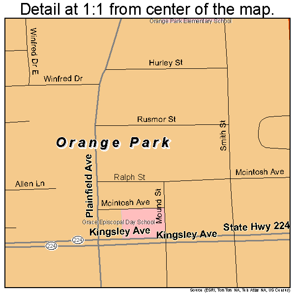 Orange Park, Florida road map detail