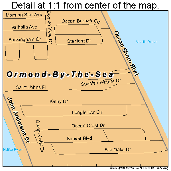 Ormond-By-The-Sea, Florida road map detail