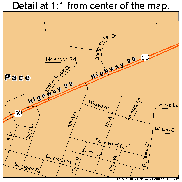 Pace, Florida road map detail