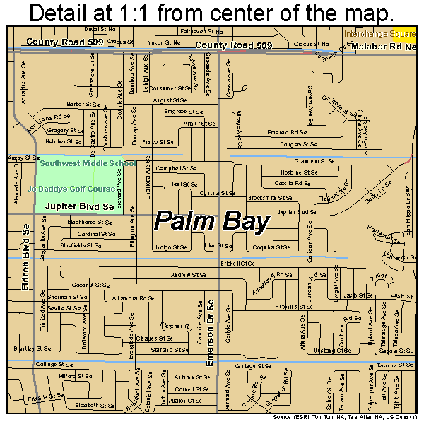Palm Bay, Florida road map detail