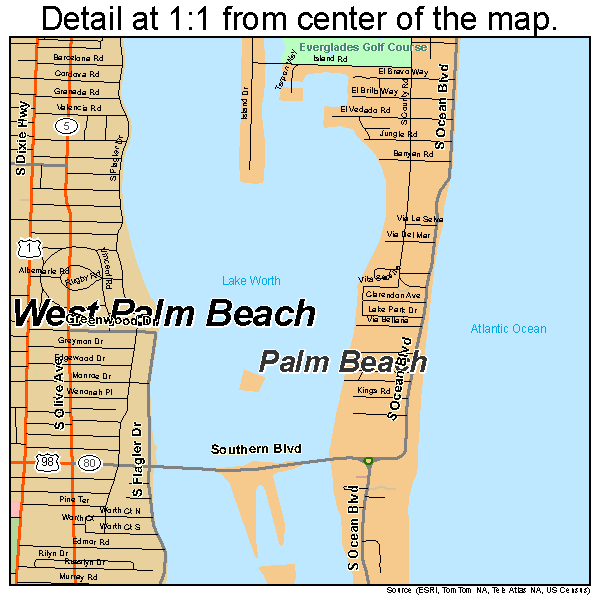 Palm Beach, Florida road map detail