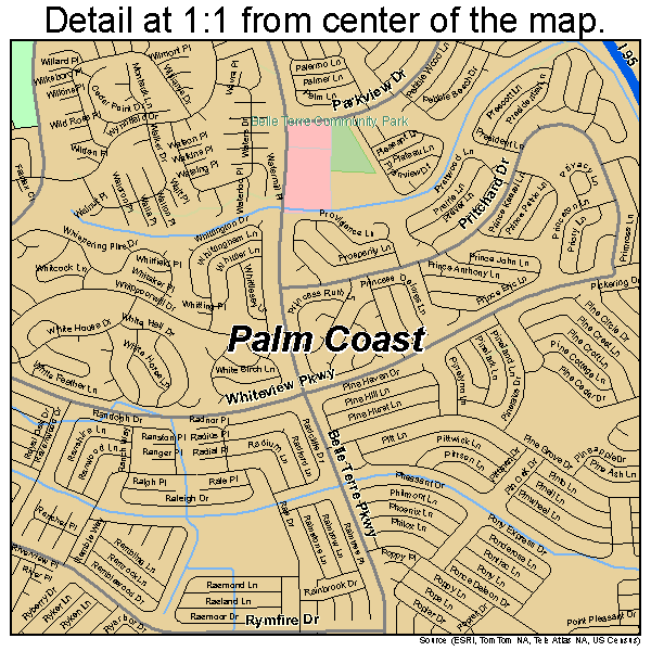 Palm Coast, Florida road map detail