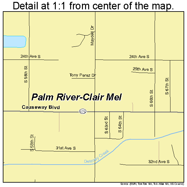 Palm River-Clair Mel, Florida road map detail