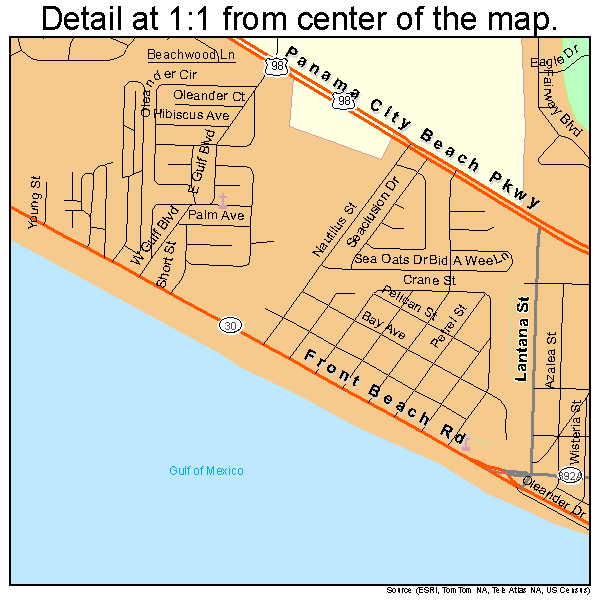 Panama City Beach, Florida road map detail