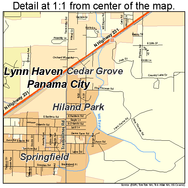 Panama City, Florida road map detail
