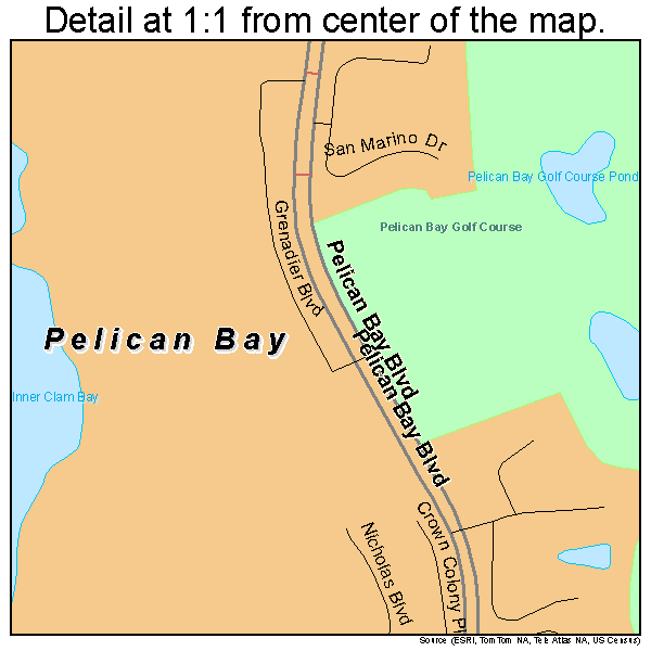 Pelican Bay, Florida road map detail