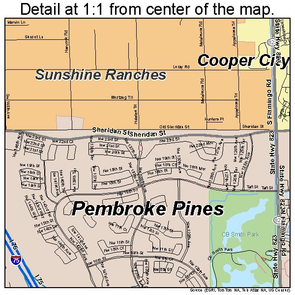 Pembroke Pines, Florida road map detail