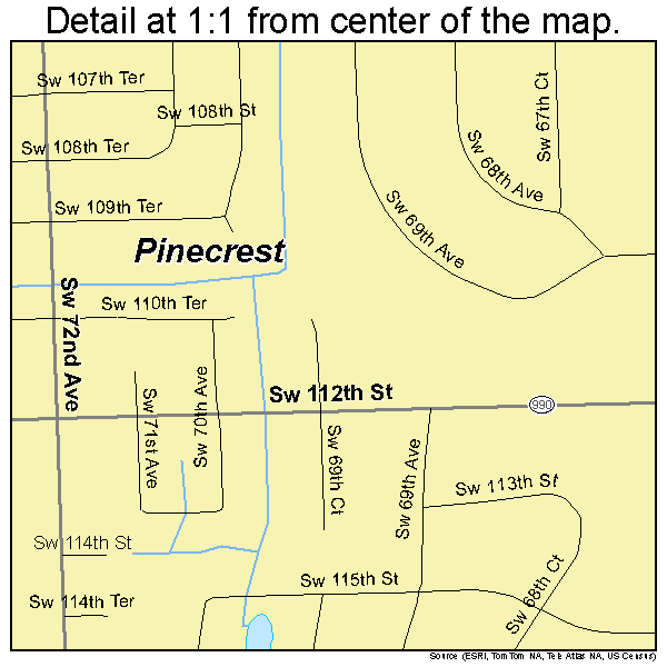 Pinecrest, Florida road map detail