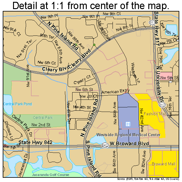 Plantation, Florida road map detail