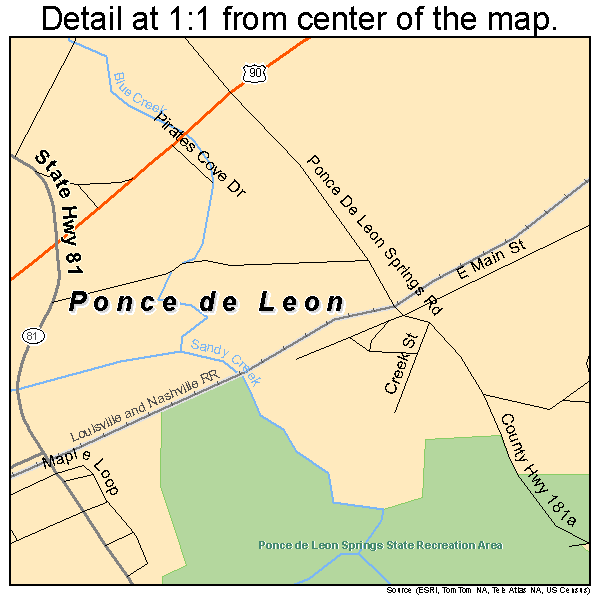 Ponce de Leon, Florida road map detail