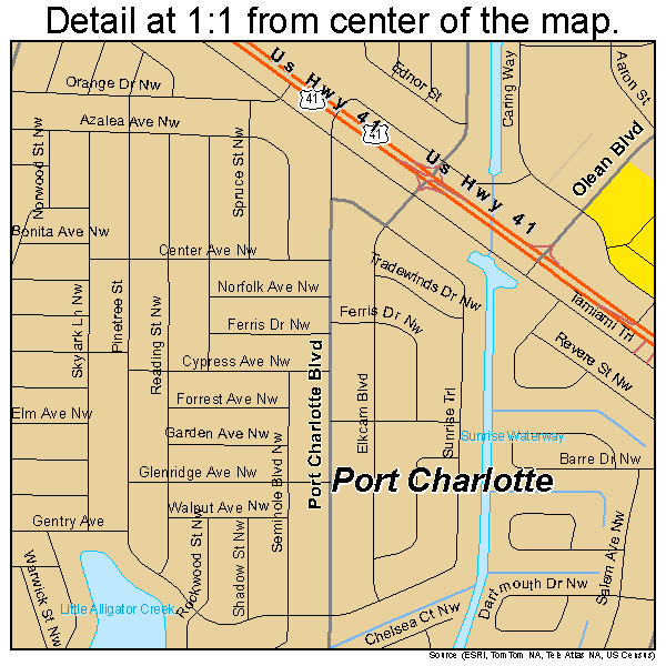 Port Charlotte, Florida road map detail