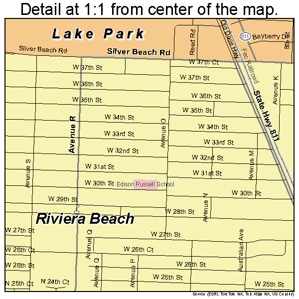 Riviera Beach, Florida road map detail