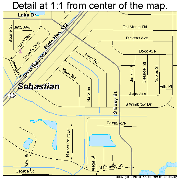 Sebastian, Florida road map detail