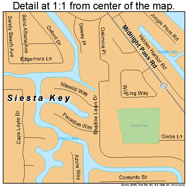 Siesta Key, Florida road map detail
