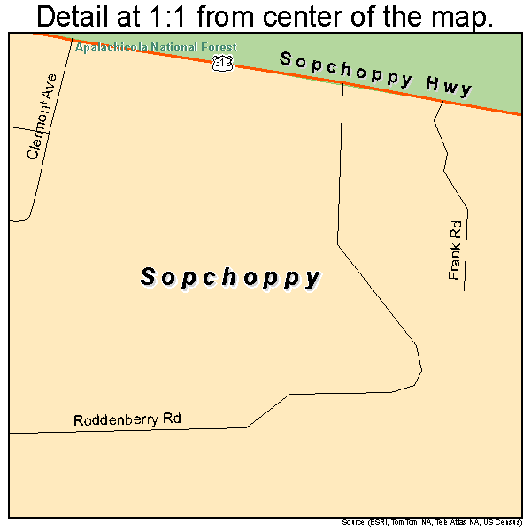 Sopchoppy, Florida road map detail