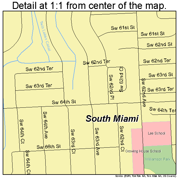 South Miami, Florida road map detail