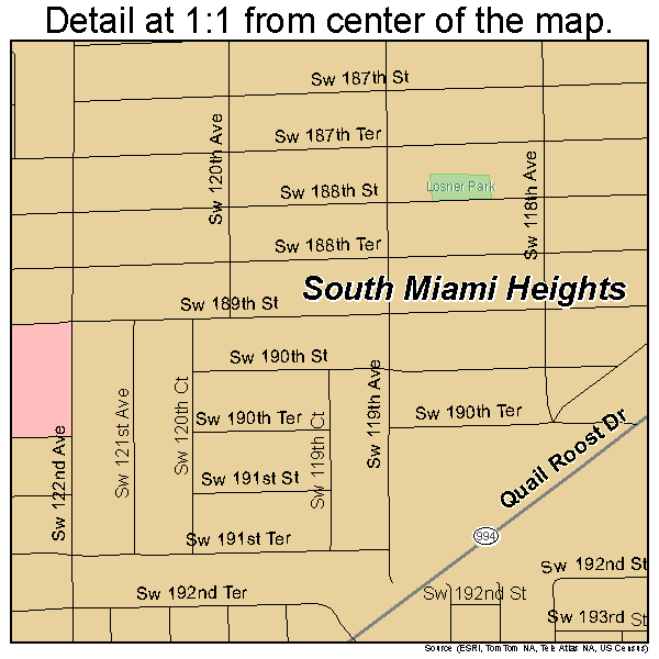 South Miami Heights, Florida road map detail