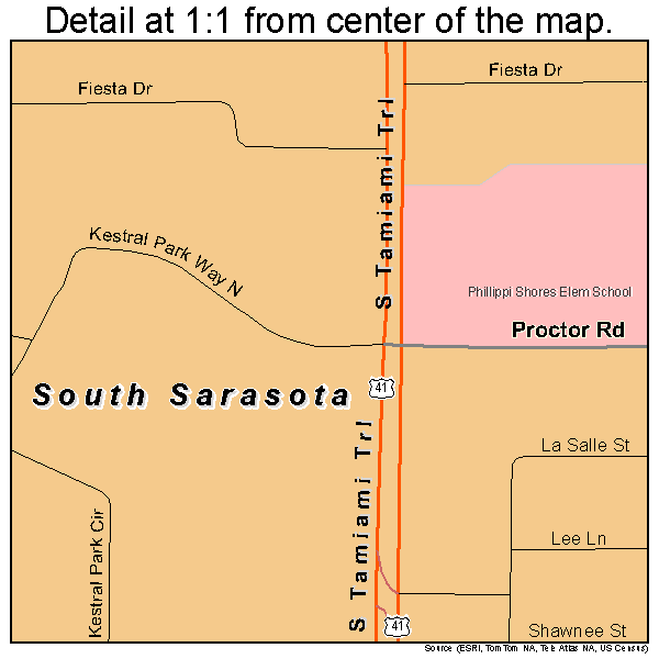 South Sarasota, Florida road map detail