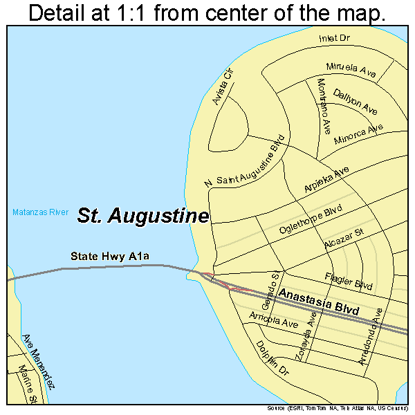 St. Augustine, Florida road map detail
