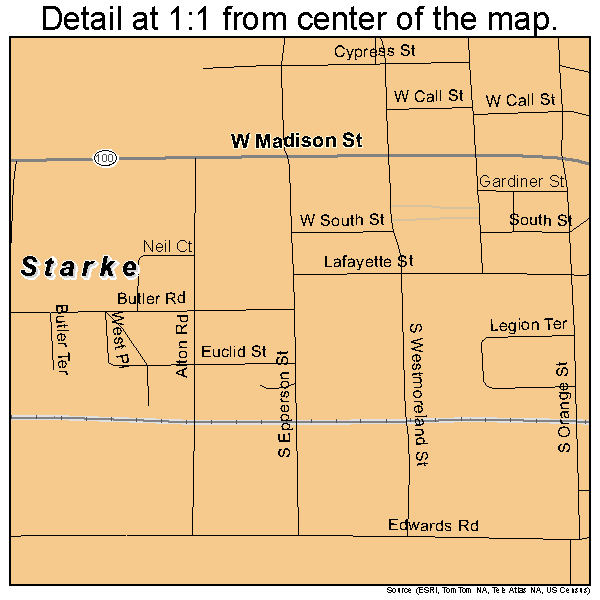 Starke, Florida road map detail
