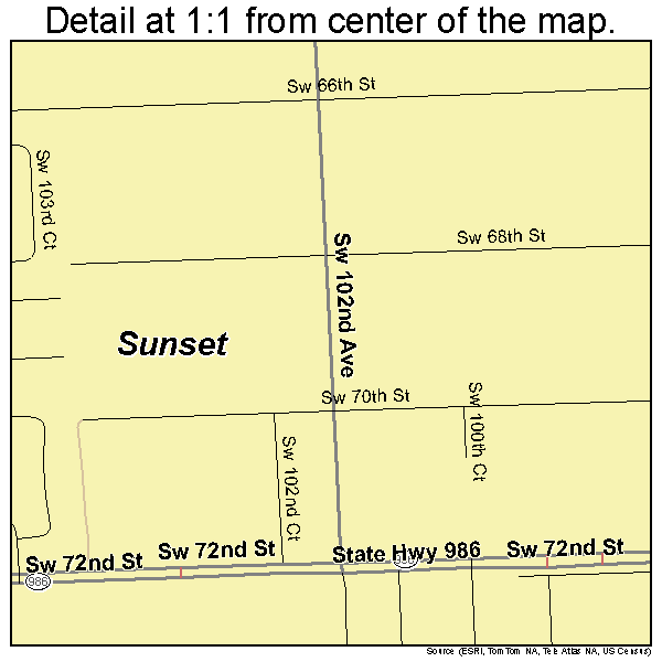 Sunset, Florida road map detail