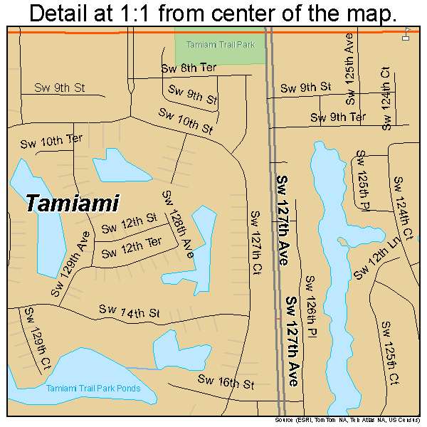 Tamiami, Florida road map detail