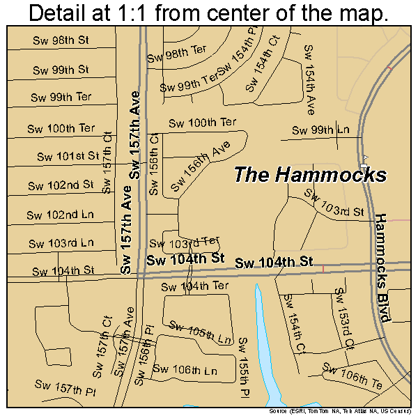 The Hammocks, Florida road map detail