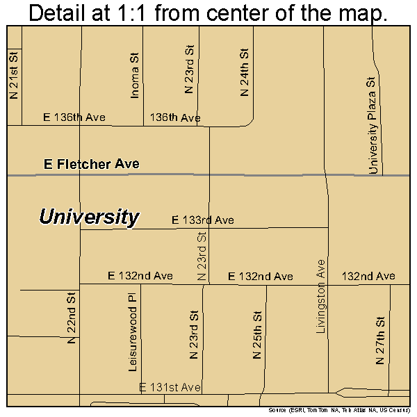 University, Florida road map detail