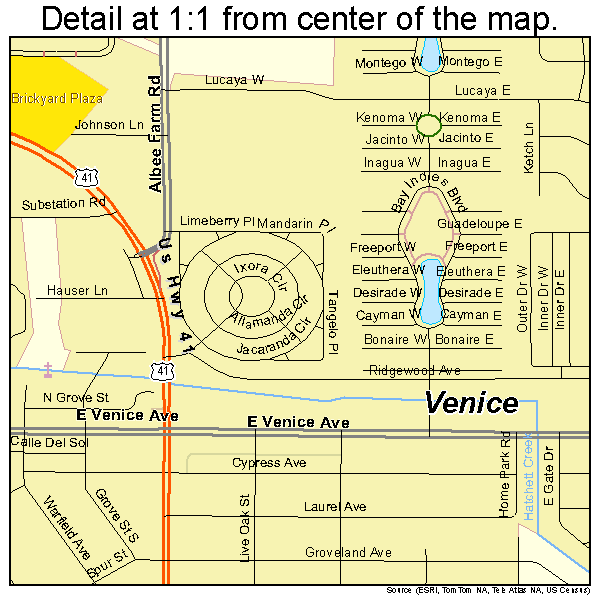 Venice, Florida road map detail