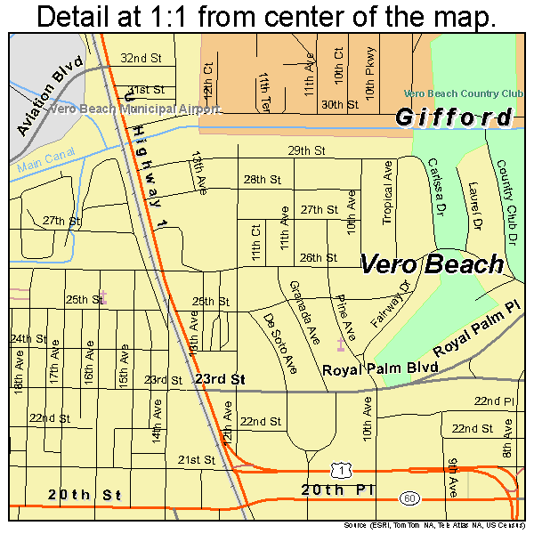 Vero Beach, Florida road map detail