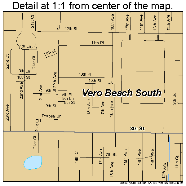 Vero Beach South, Florida road map detail
