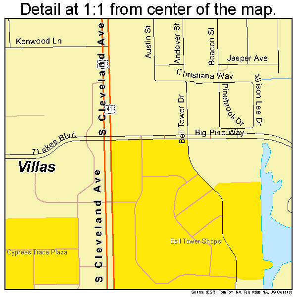Villas, Florida road map detail